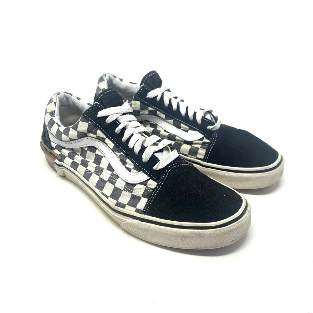 Vans Old Skool Checkerboard Gum Sole Sneakers Black White Size Mens 9.5